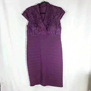 R&M Richards Plum Purple Rosette Bust Cap Sleeve Cocktail Dress Size 12
